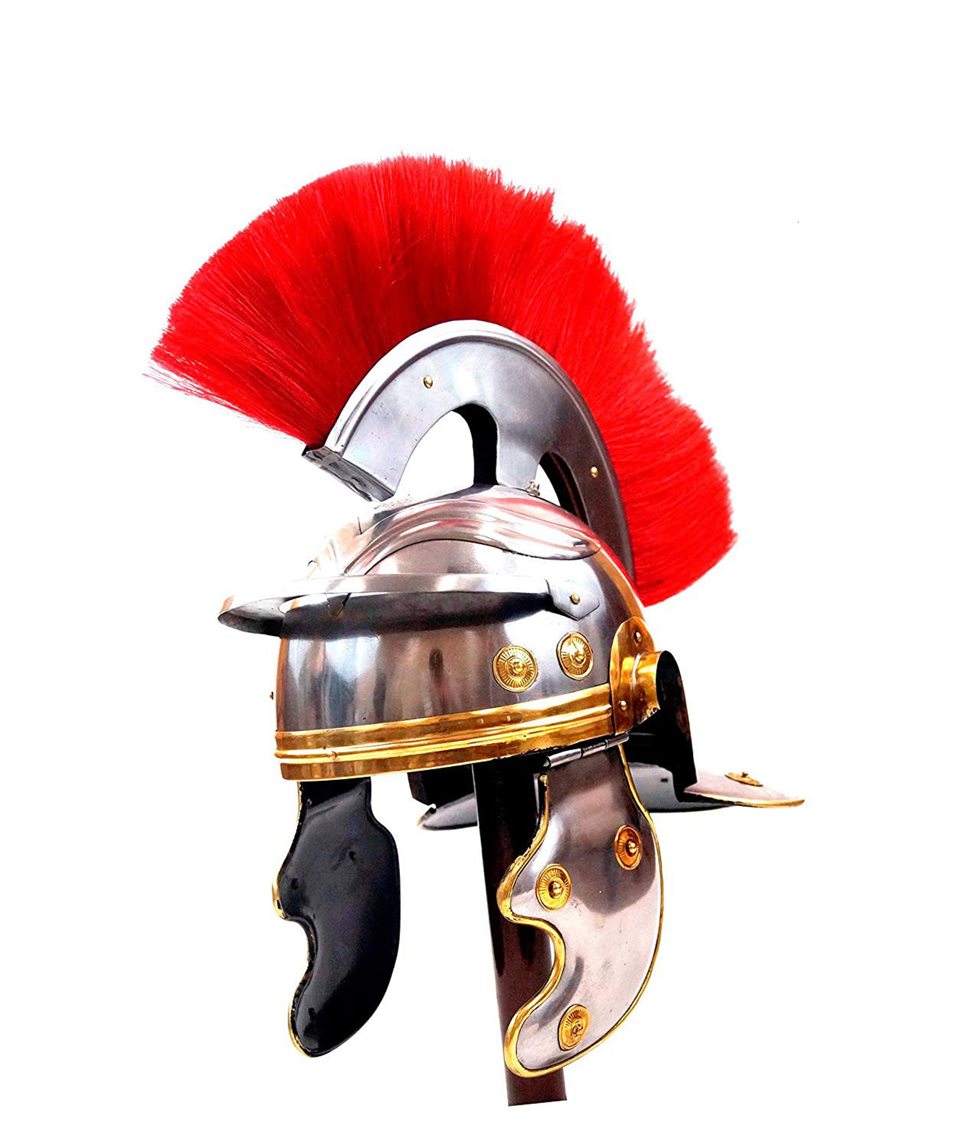 Medieval Centurian Roman Helmet Centurion Helmet w/ Red Plume & Liner Chin Strap 