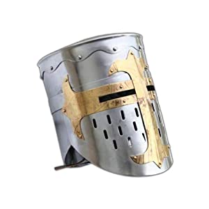 Medieval Knight Armor Crusader Templar Sugarloaf  Helmet Great Helm Brass Cross