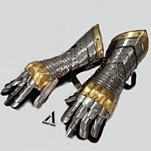 18 Guage Steel Medieval Knight Gothic Pair Of Gauntlets Gloves Armor IP