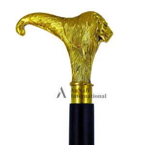 Victorian Style Wooden Walking Cane – Brass Jaguar Head Handle – Gentleman's Gift