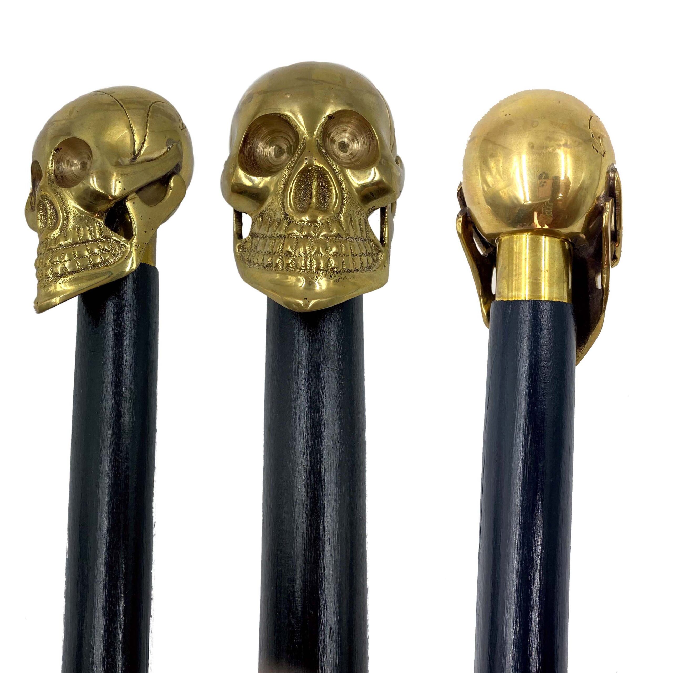 Solid Brass Skull Head Design Handle For Walking Stick Canes Shaft VINTAGE New 